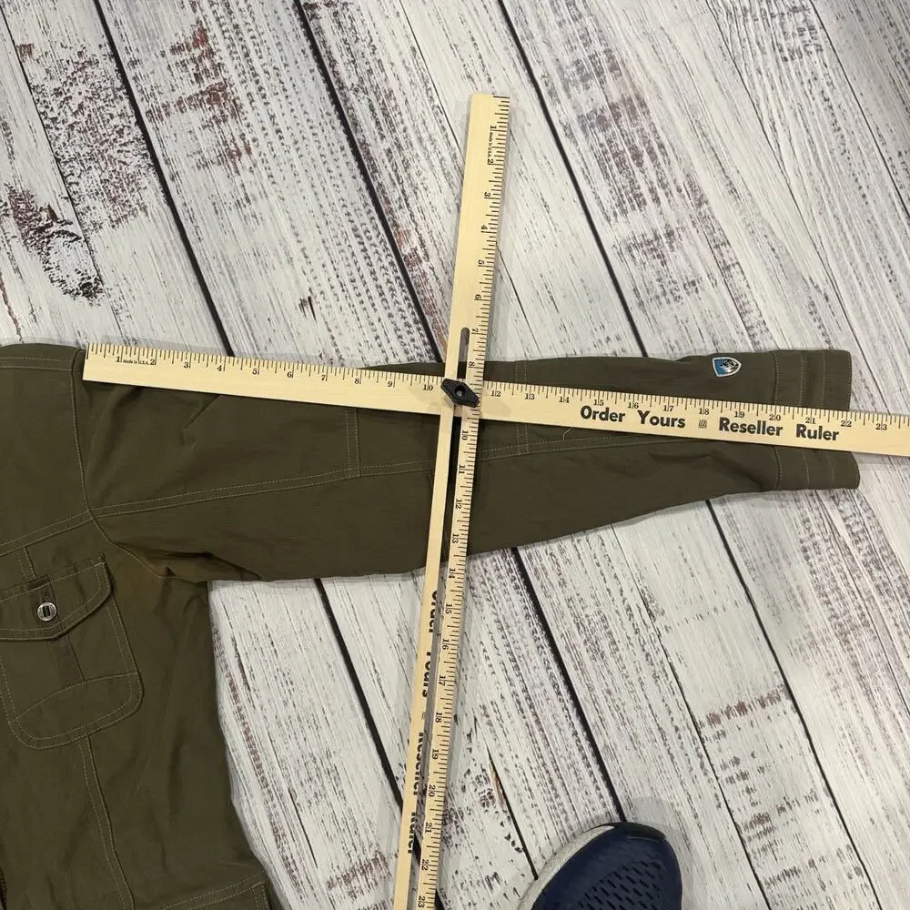 Kuhl Jacket Womens XS Button Zip Front Cargo Utility Olive Green Built In Hood - Picture 4 of 14